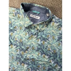 Tommy Bahama Mens Large Plantain Jungle Camp Short Sleeve Button Up Blue Floral